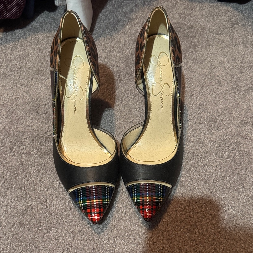 Jessica Simpson Black and Plaid Heels